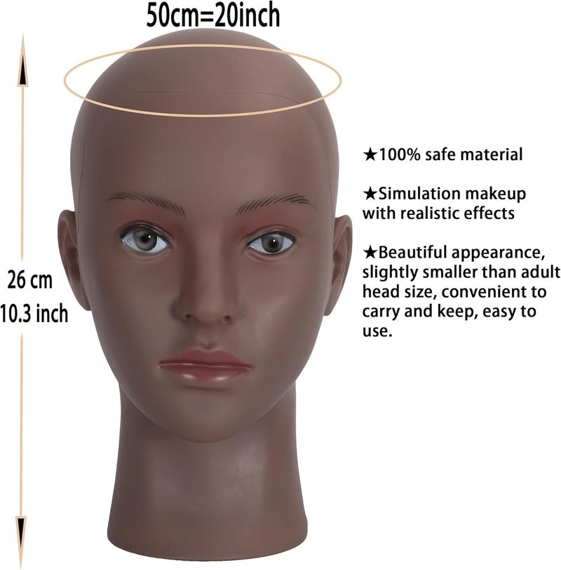simnient Bald Mannequin Head for Wigs Making, Styling, Makeup Training, Professional Cosmetology Display, Hat Helmet Glasses Display Head Model with Free Clamp Stand - Image 3